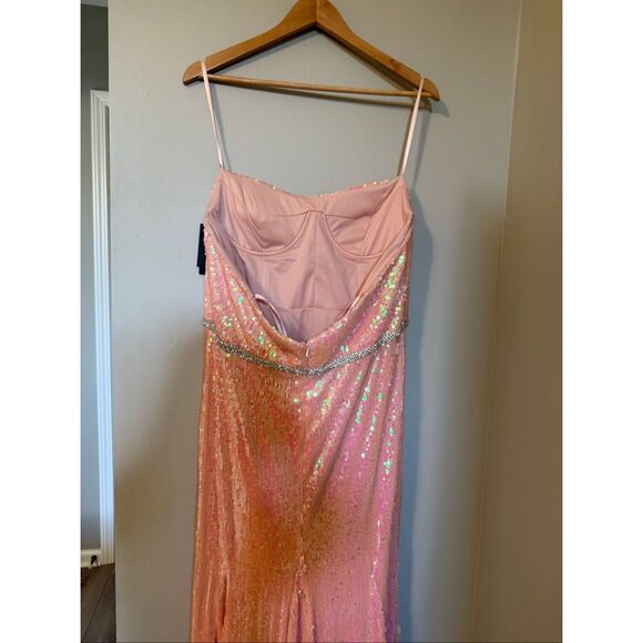 Ieena Mac Duggal Size 12 Strapless Sequin Formal Gown Coral Pink Sparkle NWT - Picture 11 of 16